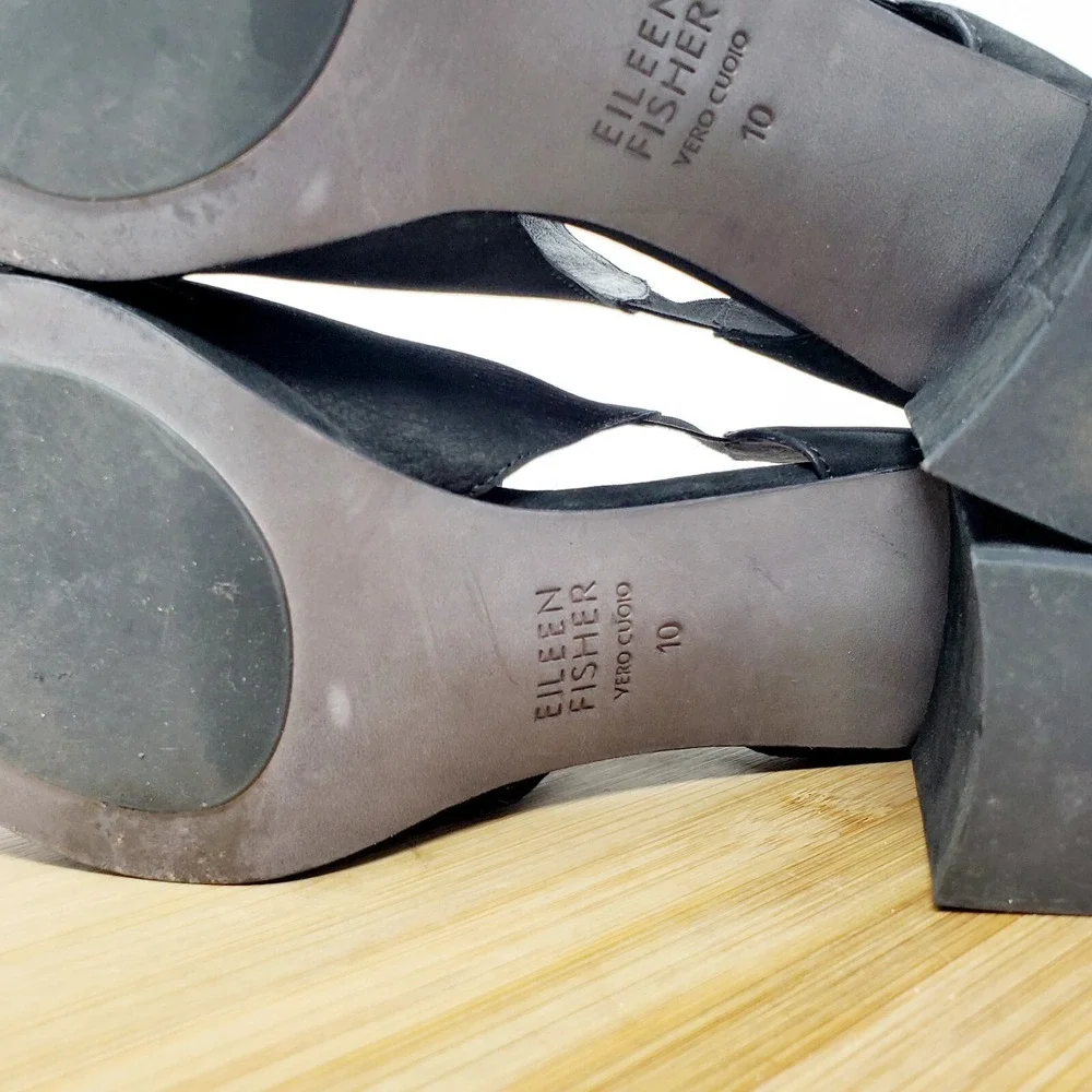 Eileen Fisher Milton Shoes Womens 10 Black Nubuck Cut Out Side Peep Toe‎ Bootie